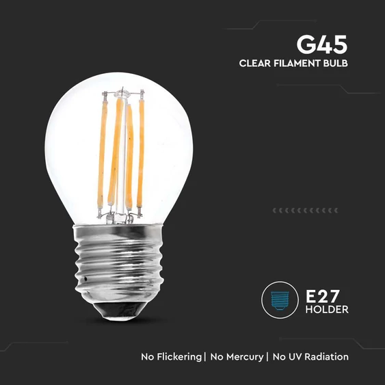 V-TAC 4W E27 meleg fehér filament G45 LED égő - SKU 214306