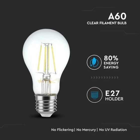 V-TAC 4W E27 meleg fehér filament LED égő - SKU 4259