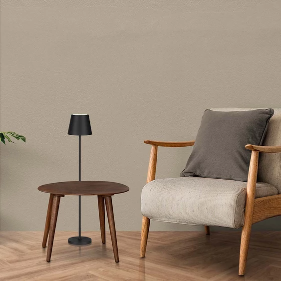 Black LED stand lamp with battery, 4W, 3000K, touch dimming