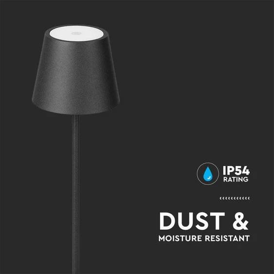 Black LED stand lamp with battery, 4W, 3000K, touch dimming