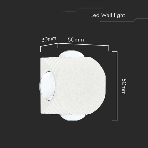 V-TAC mini 4W kültéri fali COB LED lámpa, 4 irányú kerek, fehér házzal, meleg fehér - SKU 10589