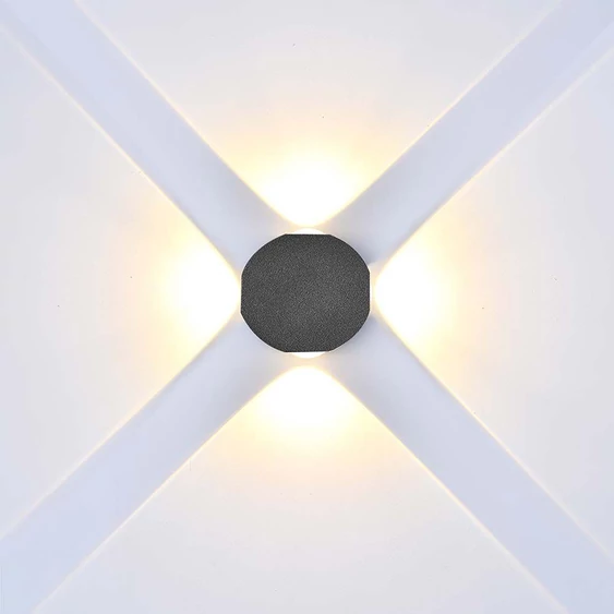V-TAC mini 4W kültéri fali COB LED lámpa, 4 irányú kerek, fekete házzal, meleg fehér - SKU 10588