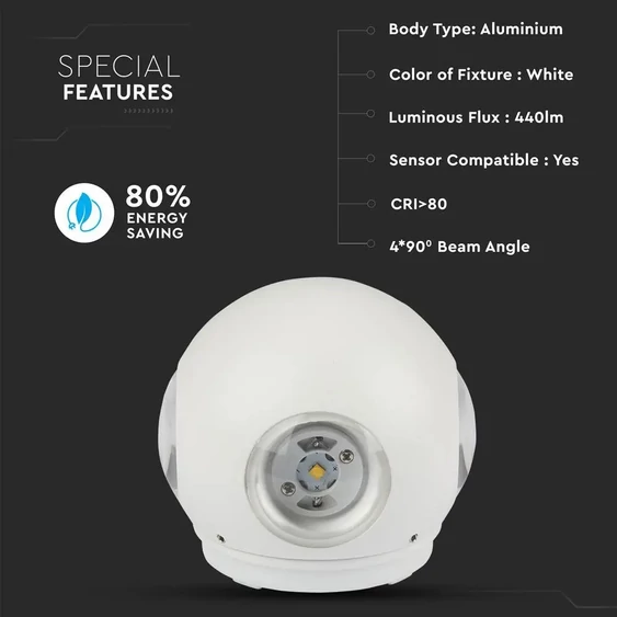4W LED Wall Light White Body Round 3000K IP65