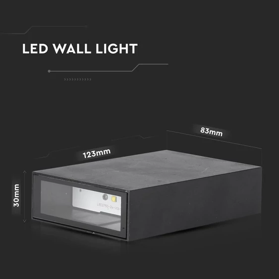 V-TAC 4W kültéri fekete fali LED lámpa hideg fehér, 100 Lm/W - SKU 218563