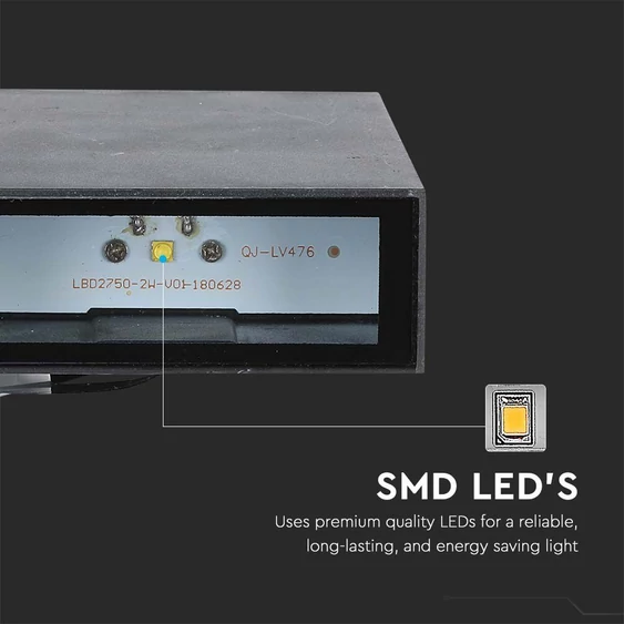 V-TAC 4W kültéri fekete fali LED lámpa hideg fehér, 100 Lm/W - SKU 218563