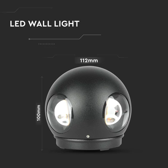 V-TAC 4W kültéri, fekete, fali LED lámpa meleg fehér - SKU 8553