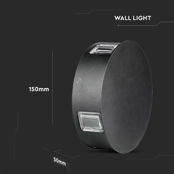 4W LED Wall Light Black Body Round 4000K IP65