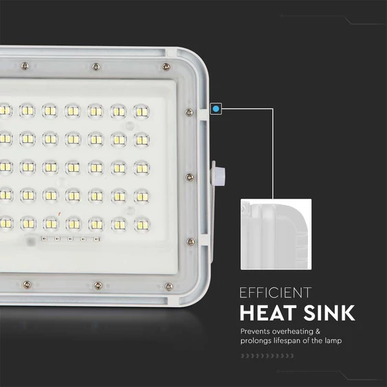 V-TAC 5000mAh napelemes LED reflektor 6W természetes fehér, 400 Lumen, fehér házzal - SKU 7840