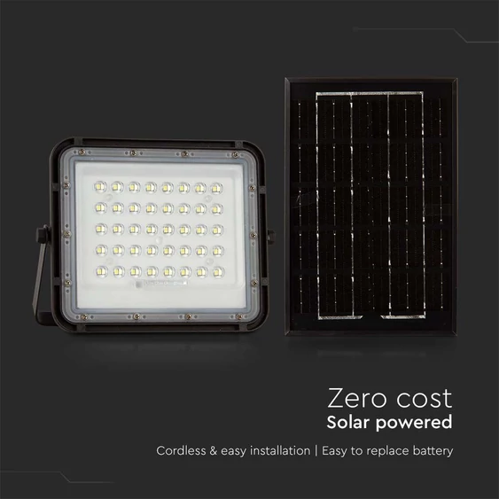 Black LED 6W solar floodlight, 5000mAh battery, 4000K, IP65