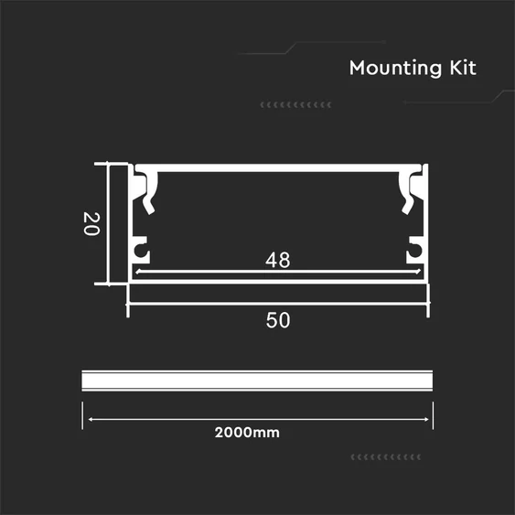V-TAC 50mm széles, felületre szerelhető alumínium LED szalag profil fehér fedlappal 2m - SKU 23178