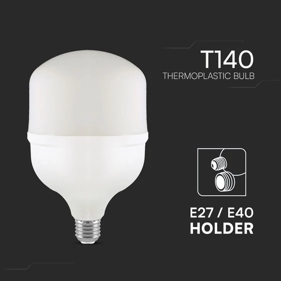 V-TAC 50W E27 hideg fehér T140 LED égő + E27-E40 foglalatadapter - SKU 23575