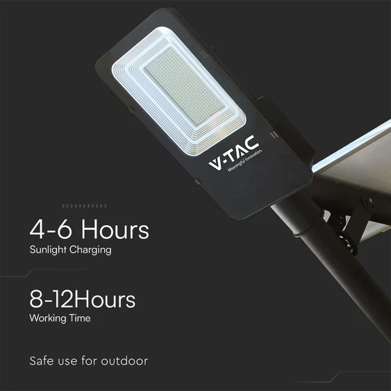 V-TAC 50W hibrid napelemes utcai LED lámpa, térvilágító, hideg fehér - SKU 23579