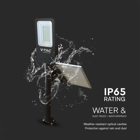 V-TAC 50W hibrid napelemes utcai LED lámpa, térvilágító, hideg fehér - SKU 23579