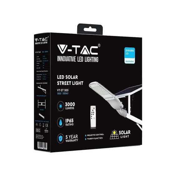 V-TAC 50W napelemes utcai térvilágító, hideg fehér - SKU 20341