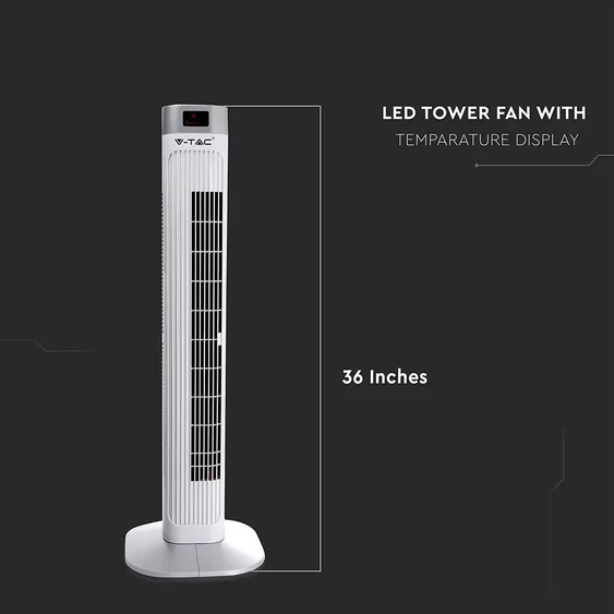 55W LED Tower Fan With Temperature Display And Remote Contrel 36 Inch White