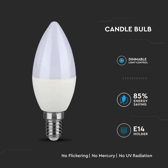 LED Bulb - SAMSUNG CHIP 5.5W E14 Plastic Dimmable Candle 6400K