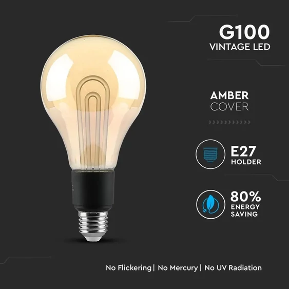 V-TAC 5W borostyán E27 meleg fehér filament LED égő - SKU 2748