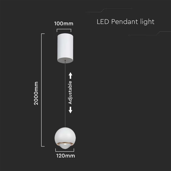 V-TAC 5W gömbcsillár, fekete házzal, meleg fehér, 100 Lm/W - SKU 10342