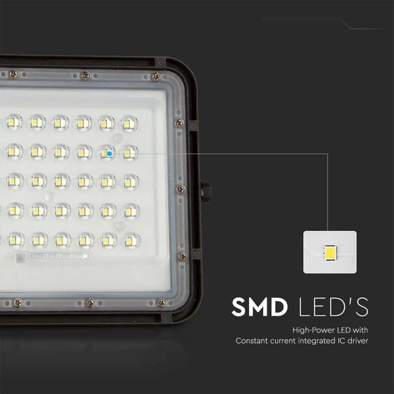 V-TAC 6000mAh napelemes LED reflektor 10W hideg fehér, 800 Lumen, fekete házzal - SKU 7823