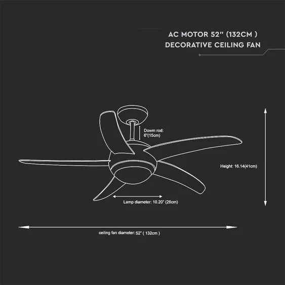 2*E27 LED Ceiling Fan With Light Kit Rf Kontrol 5 Blades 60W AC Motor