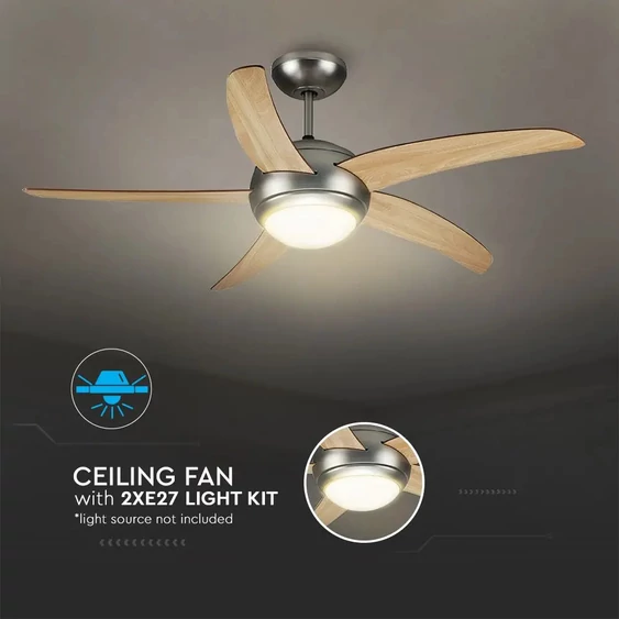 2*E27 LED Ceiling Fan With Light Kit Rf Kontrol 5 Blades 60W AC Motor