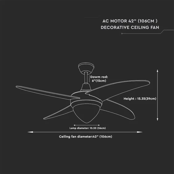 V-TAC 60W mennyezeti ventilátor, változtatható színhőmérséklettel - SKU 7915