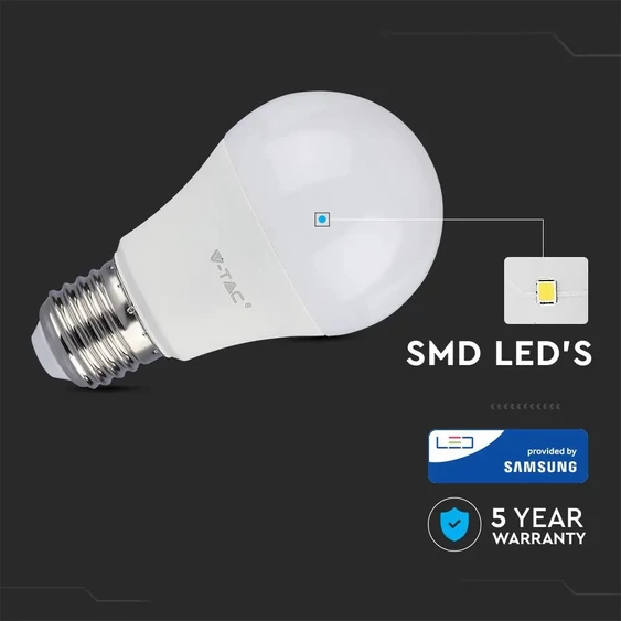 V-TAC 6.5W E27 hideg fehér LED égő - SKU 257