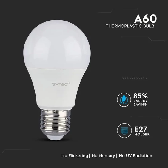 V-TAC 6.5W E27 hideg fehér LED égő - SKU 257