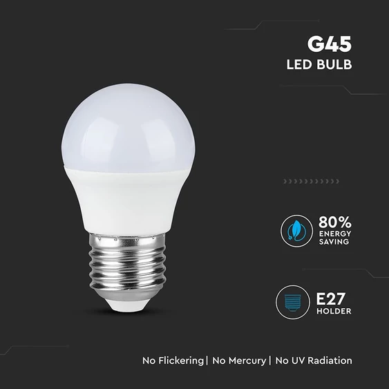 V-TAC 6.5W E27 természetes fehér G45 LED égő - SKU 23879