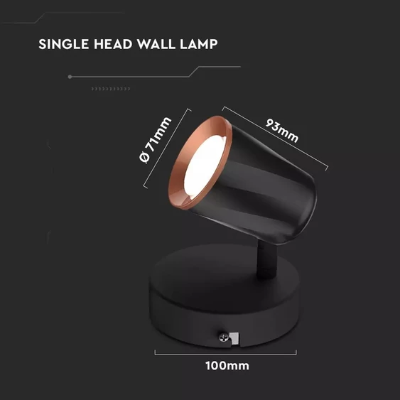 V-TAC 6W beltéri fekete fali LED lámpa meleg fehér - SKU 8251