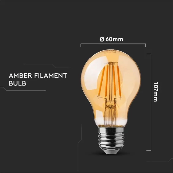 V-TAC 6W borostyán E27 meleg fehér filament LED égő - SKU 286