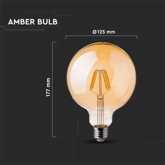 V-TAC 6W borostyán E27 meleg fehér filament LED égő - SKU 291