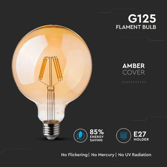 V-TAC 6W borostyán E27 meleg fehér filament LED égő - SKU 291