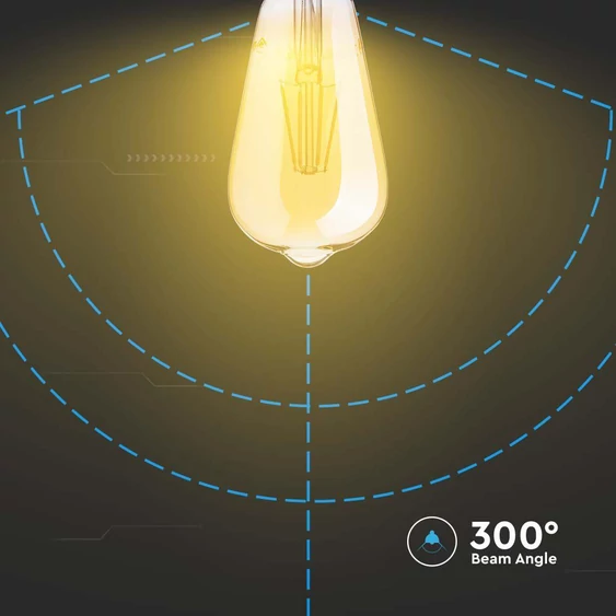 V-TAC 6W borostyán E27 filament ST64 LED égő, 2200K, 90 Lm/W - SKU 214362