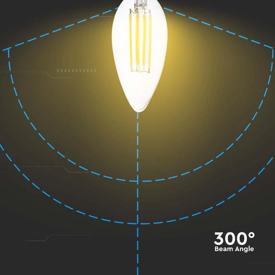 V-TAC 6W E14 meleg fehér filament C35 gyertya LED égő, 130 Lm/W - SKU 212848