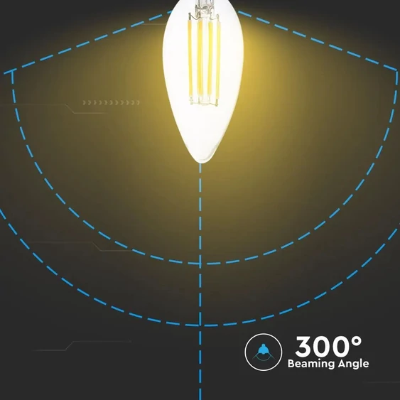 V-TAC 6W E14 természetes fehér filament LED gyertya égő - SKU 7424