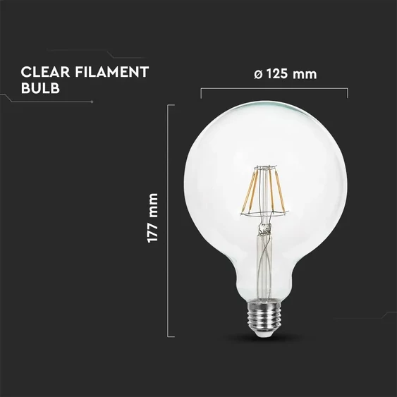 V-TAC 6W E27 hideg fehér filament LED égő - SKU 7427