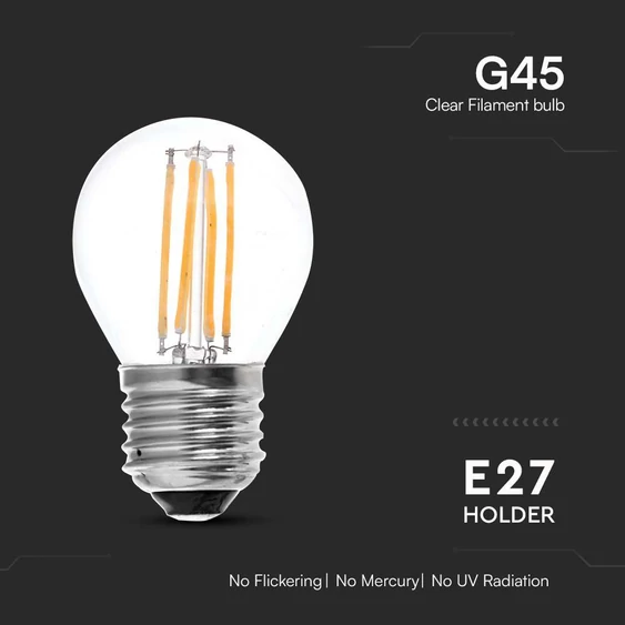 V-TAC 6W E27 természetes fehér filament G45 LED égő, 100 Lm/W - SKU 212843