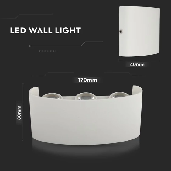 V-TAC 6W kültéri fehér fali LED lámpa természetes fehér - SKU 8614