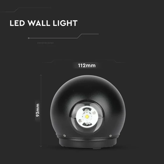 V-TAC 6W kültéri, fekete, fali LED lámpa meleg fehér - SKU 8303