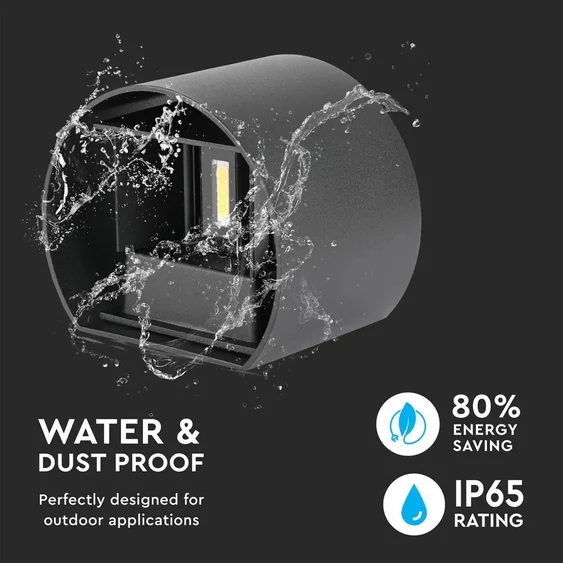 V-TAC 6W kültéri, fekete, kerek, fali LED lámpa természetes fehér - SKU 7090