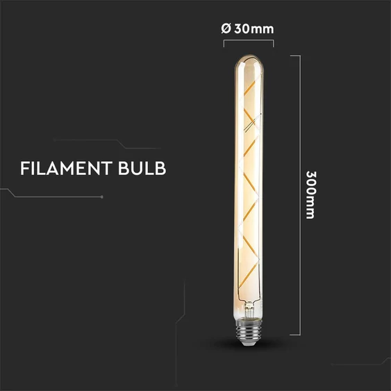 V-TAC 7W borostyán E27 filament T30 LED égő, 2200K, 100 Lm/W - SKU 217144