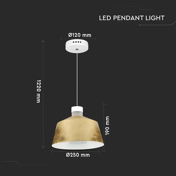 7W Led Pendant Light (Acrylic) - Gold Lamp Shade  250*190mm 3000K