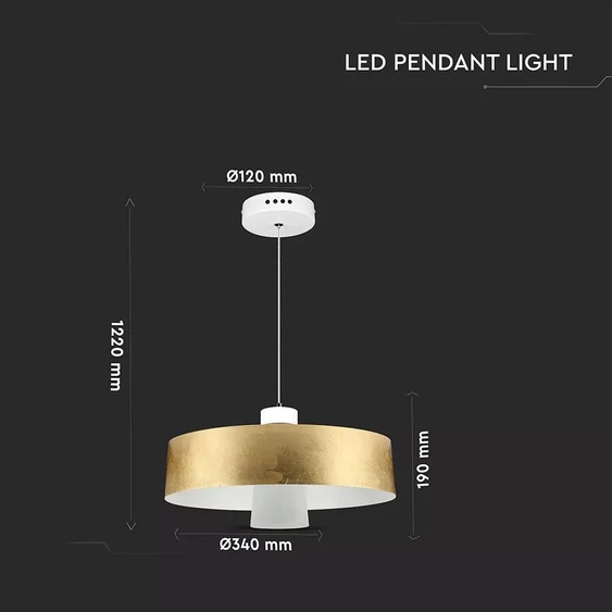 7W Led Pendant Light (Acrylic) - Gold Lamp Shade  340*190mm 3000K