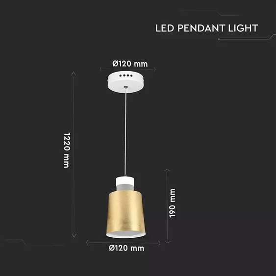 7W Led Pendant Light (Acrylic) - Gold Lamp Shade  120*190mm 4000K