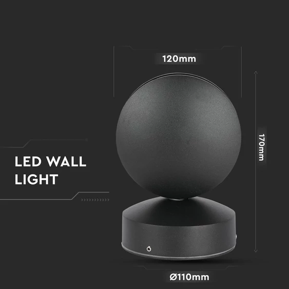 7W LED Wall Light Black Body 3000K IP65