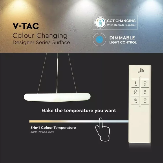 V-TAC 80W dimmelhető designer csillár, változtatható színhőmérséklet - SKU 3964