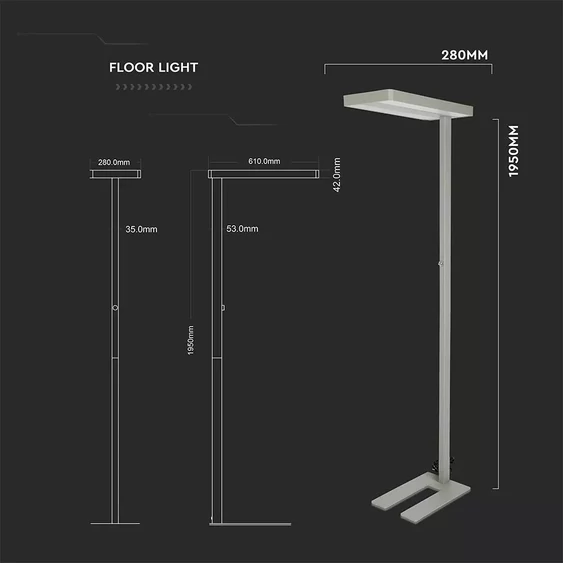 V-TAC 80W ezüst LED dimmelhető állólámpa, természetes fehér - SKU 8523