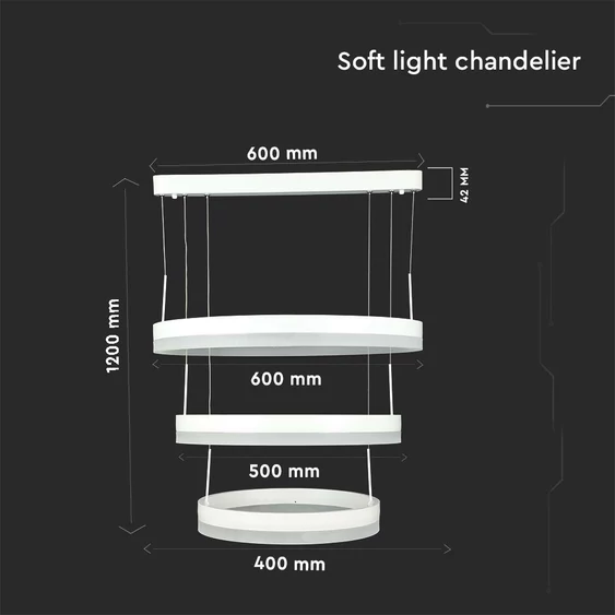 86W LED Dimmable Soft Light Chandelier, 3000K, Round White body