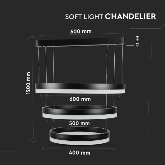 86W LED Dimmable Soft Light Chandelier, 3000K, Round Black body